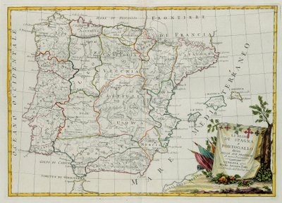 西班牙和葡萄牙王国分为他们的省份，由Zuliani雕刻，由1775年在威尼斯出版的最新地图册的Tome I拍摄，由Antonio Zatta拍摄，私人收藏 作者 祖利亚尼