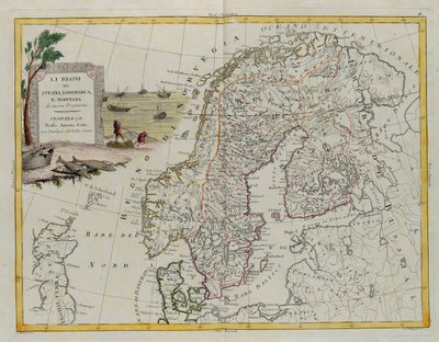 瑞典、丹麦和挪威王国，G. Zuliani的雕刻作品，摘自安东尼奥-扎塔1781年在威尼斯出版的《最新地图集》第三册，私人收藏。 作者 祖利亚尼