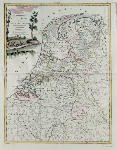 荷兰共和国划分为各省，由Zuliani雕刻，1776年由威尼斯出版的最新地图册的Tome I，由Antonio Zatta拍摄，私人收藏 作者 祖利亚尼