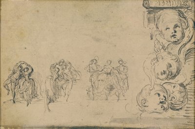 舞蹈家的素描和普提的头像 作者 加布里埃尔·雅克·德·圣奥宾