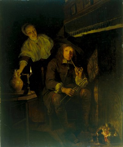 德语：Der Raucher am Kamin 炉边的吸烟者 作者 加布里埃尔·梅苏