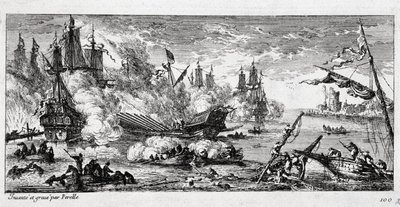 1676年4月22日，法国舰队与西班牙和荷兰联军之间的阿戈斯塔（今西西里岛的奥古斯塔）海战。又称吉贝尔山之战（Mount Gibel）或法马古斯塔之战。 作者 加布里埃尔·佩雷尔