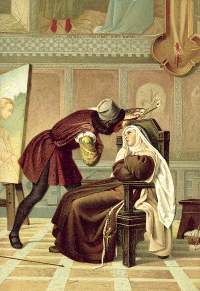 Filippo Lippi和修女Buti（chromolitho） 作者 加布里埃尔·卡斯塔尼奥拉（Gabriele Castagnola）