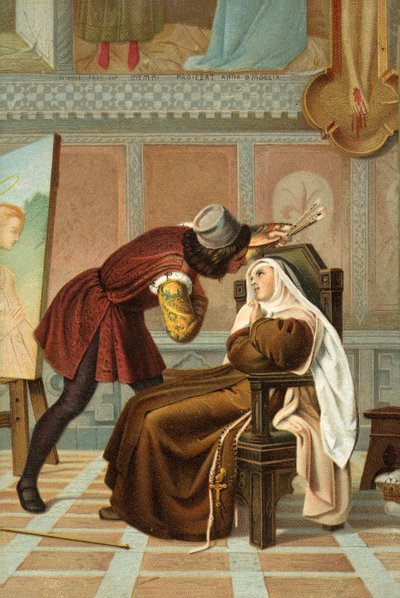 Filippo Lippi and the nun Buti (colour litho) 作者 加布里埃尔·卡斯塔尼奥拉（Gabriele Castagnola）