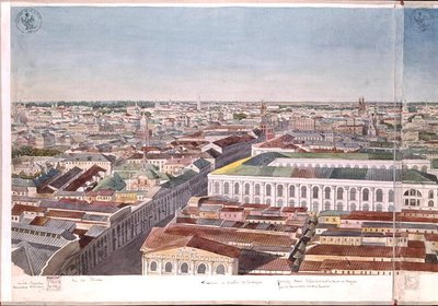 莫斯科的全景，描绘了1819年Gostiny Dvor的前市场广场和证券交易所（纸上的wc）（见170139-170146） 作者 加多尔