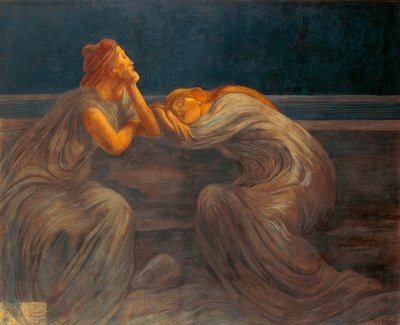 夜曲，1908年，Gaetano Previati（1852-1920）。 作者 加埃塔诺·普雷维亚蒂（Gaetano Previati）