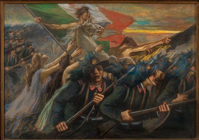 特伦托和的里雅斯特，步兵团的冲锋（布面油画） 作者 加埃塔诺·普雷维亚蒂（Gaetano Previati）