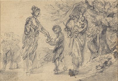 两个女人和一个孩子的风景 作者 Gainsborough Dupont