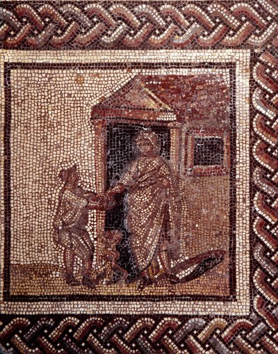 Gallo Roman Art: mosaic paving representing a rustic calendar. Celebration scene. End 2nd, beginning of 3rd century after JC. From Saint-Romain-en-Gal (Rhone). Saint Germain en Laye, National Museum of Archeology 作者 加洛·罗马
