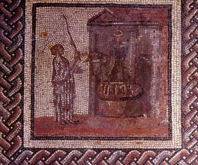 Gallo Roman Art: mosaic paving representing a rustic calendar. The work has the grinding wheel. End 2nd, beginning of 3rd century after JC. From Saint-Romain-en-Gal (Rhone). Saint Germain en Laye, National Museum of Archeology 作者 加洛·罗马