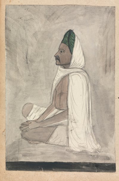 盘腿而坐的绿头巾男子 作者 Gangaram Chintaman Tambat