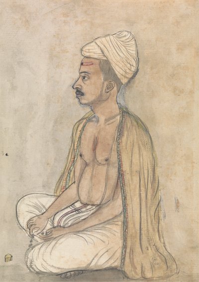 盘腿坐的黄色披肩男子 作者 Gangaram Chintaman Tambat