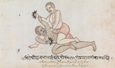 两个 Jeyties 摔跤 作者 Gangaram Chintaman Tambat