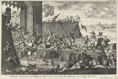 安特卫普的法兰西狩猎，1583 年
1583 年，安茹公爵在安贝雷兹镇的失败行动（标题见实物） 作者 加斯帕·布塔兹（Gaspar Bouttats）