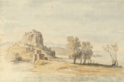 地峡上的碉堡村落（黑色粉笔、钢笔和棕色墨水、水彩画） 作者 加斯帕范 (1653 1736) 维特尔