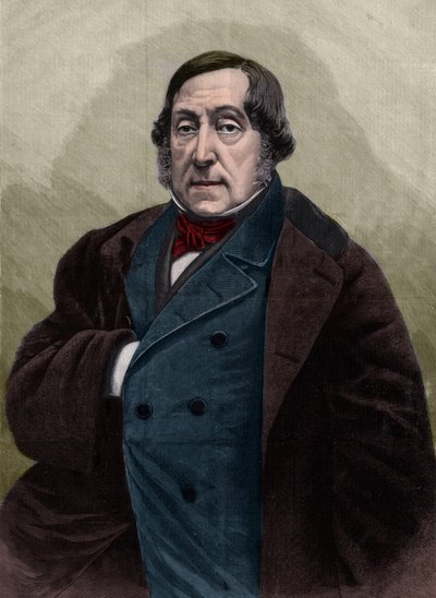 乔阿奇诺（Gioacchino）-罗西尼（1792-1868）的肖像，意大利作曲家，根据纳达尔的摄影作品雕刻。 作者 加斯帕德·费利克斯·图尔纳雄·纳达尔