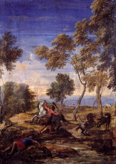 半人马的乡村之战（布面油画 作者 Gaspard Poussin (学校) Dughet