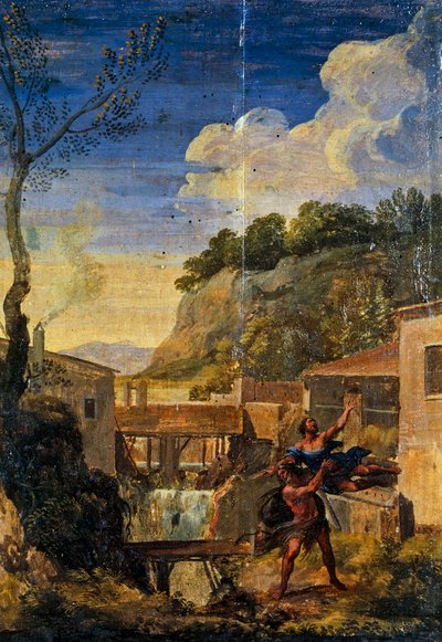 有海格力斯和安泰的乡村（布面油画 作者 Gaspard Poussin (学校) Dughet