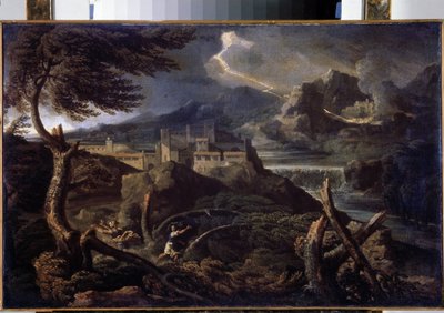 "Paysage aux eclairs"（带闪电的风景），加斯帕德-杜盖特（1615-1675 年）创作，1670 年 尺寸：40x62.5 厘米 圣彼得堡艾尔米塔什博物馆（圣彼得堡） 作者 Gaspard Poussin Dughet