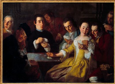 纸牌游戏。 Gaspare Traversi 的绘画 (? - 1769) 作者 加斯佩·特拉沃西