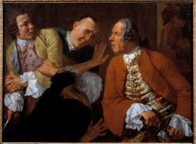绅士之间的较量。 Gaspare Traversi (1732-1769) 18 世纪的绘画。 0,99x0,73 米 作者 加斯佩·特拉沃西