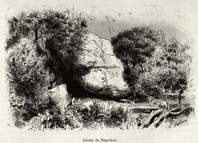 拿破仑，即拿破仑-波拿巴（1769-1821）小时候喜欢躲起来学习和冥想的山洞。雕刻和故事 "La Corse"，Gaston Vuillier（1845-1915），1890年，在Le tour du monde，nouveau journal des voyages，由其指导。 作者 加斯顿·沃利耶（Gaston Vuillier）