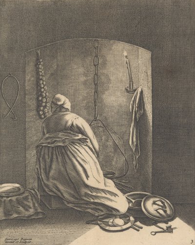 A Woman Cooking, Plate 3 from Five Feminine Occupations, ca. 1640-57., ca. 1640-57. 作者 格特鲁伊特·罗格曼