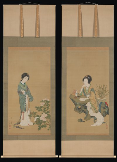 延吉与兰花，杨贵妃与牡丹，1785年。 作者 元气