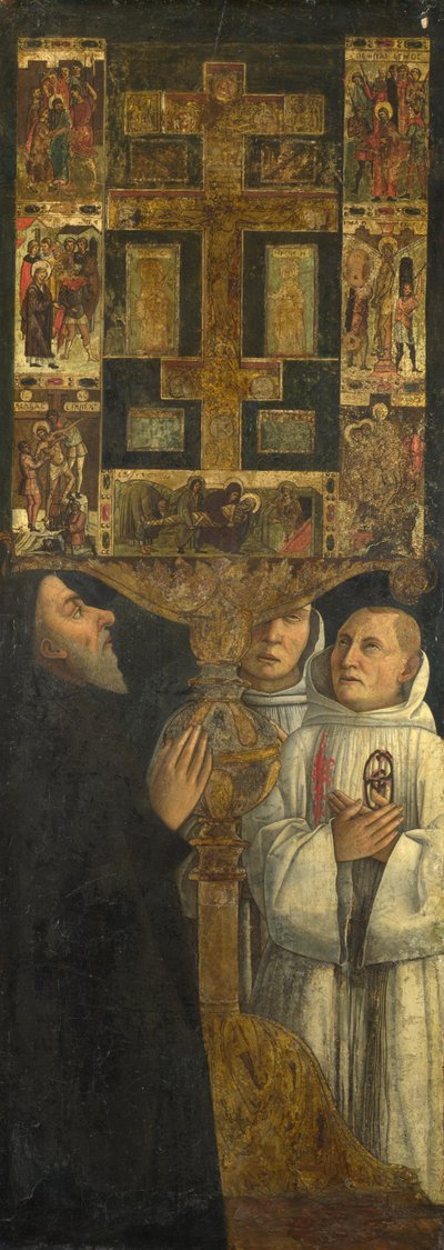 红衣主教Bessarion和两名Scuola dellaCarità成员与Bessarion的圣物箱一起祈祷； c。 1473 作者 外邦人贝里尼