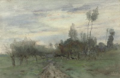 Landweg met koeien in de schemering 作者 地理波根贝克