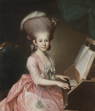一位年轻女士在克莱维琴旁的画像，1779年 作者 乔治·安东·亚伯拉罕假期