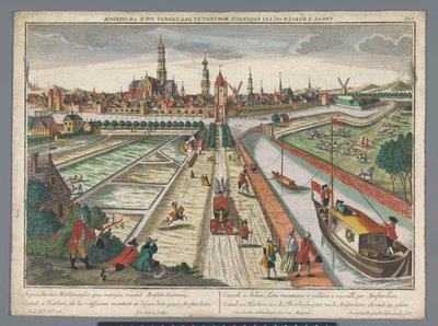 哈莱姆的阿姆斯特丹运河景观
Canal zu Harlem, wo die Threckschuijten nach Amsterdam ab und zu gehen（物上标题）
哈莱姆（系列标题） 作者 约翰·雅各布·施特尔策