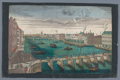 阿姆斯特丹 Blauwbrug 和 Hogesluis 之间的 Binnen-Amstel 景观
Die Amstel von innen nach der blauen Brücke gegen der Wasser Schleuße zu Amsterdam（标题见实物） 作者 乔治·巴尔塔萨·普罗布斯特（Georg Balthasar Probst）