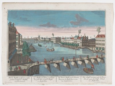 阿姆斯特丹 Blauwbrug 和 Hogesluis 之间的 Binnen-Amstel 景观
Die Amstel von innen nach der blauen Brücke gegen der Wasser Schleuße zu Amsterdam（物上标题）
阿姆斯特丹（系列标题） 作者 乔治·巴尔塔萨·普罗布斯特（Georg Balthasar Probst）
