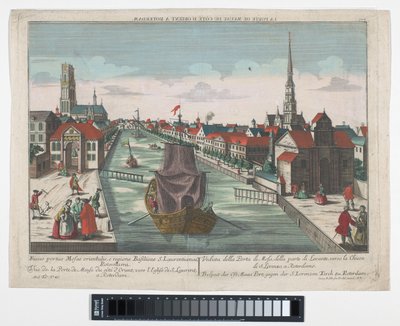 鹿特丹 Wester Oude Hoofdpoort 和 Ooster Oude Hoofdpoort 的景观 东马斯港前景，gegen der S.Lorenzen Kirch zu Rotterdam（物体上的标题） 鹿特丹（系列标题） 作者 无名氏