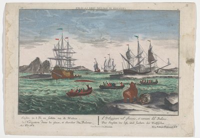 寻找鲸鱼的景色
Das Seeglen ins Eiß, und Suchen des Wallfisches（物上标题）
格陵兰近海捕鲸（系列标题） 作者 乔治·巴尔塔萨·普罗布斯特（Georg Balthasar Probst）