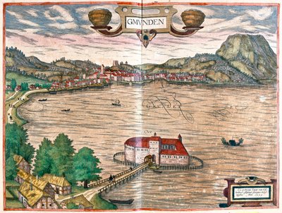 奥地利格蒙登（Gmunden）--载于格奥尔格-布劳恩（Georg Braun）1617 年创作的 "Civitates Orbis Terrarum"，科隆 作者 乔治·布劳恩