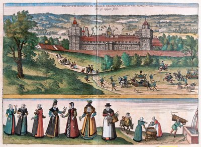 英格兰 Nonsuch（萨里郡宫殿）--载于 Georg Braun 1617 年创作的《Civitates Orbis Terrarum》，科隆 作者 乔治·布劳恩
