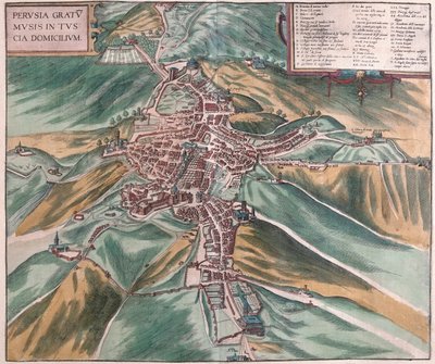意大利佩鲁贾--载于格奥尔格-布劳恩 1617 年创作的《Civitates Orbis Terrarum》，科隆 作者 乔治·布劳恩