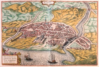 意大利里米尼--载于格奥尔格-布劳恩 1617 年创作的《Civitates Orbis Terrarum》，科隆 作者 乔治·布劳恩