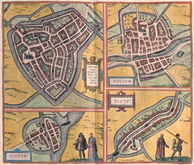 荷兰 Sneek、Doccum、Sloten、Ijlst--载于 Georg Braun 1617 年创作的《Civitates Orbis Terrarum》，科隆 作者 乔治·布劳恩