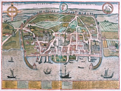 瑞典哥特兰岛维斯比--载于格奥尔格-布劳恩 1617 年创作的《Civitates Orbis Terrarum》，科隆 作者 乔治·布劳恩