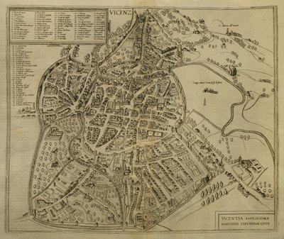 地图从“世界”维琴察说明，c.1580 作者 Georg Braun und Franz Hogenberg