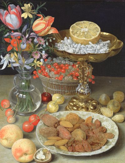 与花和点心的静物画 作者 Georg Flegel
