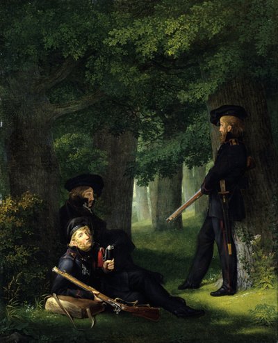 德文：Theodor Körner、Friedrich Friesen 和 Heinrich Hartmann 关于前哨站 At the Outpost 作者 格奥尔格·弗里德里希·克斯廷