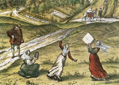 安达卢西亚舞者。格拉纳达细部，载于第一卷 "Civitatis Orbis Terrarum"（Thetraum orbis terrarum）。由亚伯拉罕-奥特留斯（1527-1598 年）、乔治-布劳恩（1541-1622 年）和弗朗茨-霍根贝格（1535-1590 年）绘制的彩色蚀刻版画，出版于 1572-1617 年。历史档案 作者 Georg Hogenberg Franz and Ortelius Abraham Braun