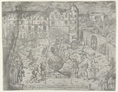 1595年6月23日的烟花，为勃兰登堡侯爵和杜......进入库斯特林而举行。 作者 乔治·凯勒