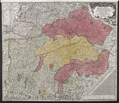 巴伐利亚地图，约 1757 年（彩色版画） 作者 乔治·马修·塞特