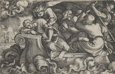 基督在太巴列湖的风暴中睡觉，出自《基督的故事》，1534-35。 作者 乔治·彭茨