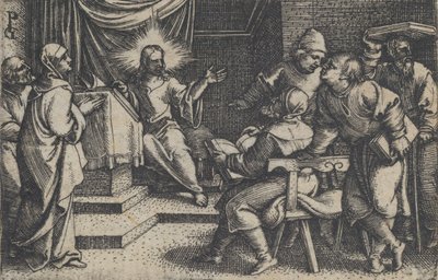 基督与圣殿中的医生们，出自《基督的故事》，1534-35。 作者 乔治·彭茨